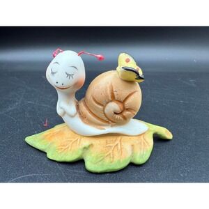 Vintage‎ Anthropomorphic Porcelain Snail Figurine With Butterfly on Leaf Homco